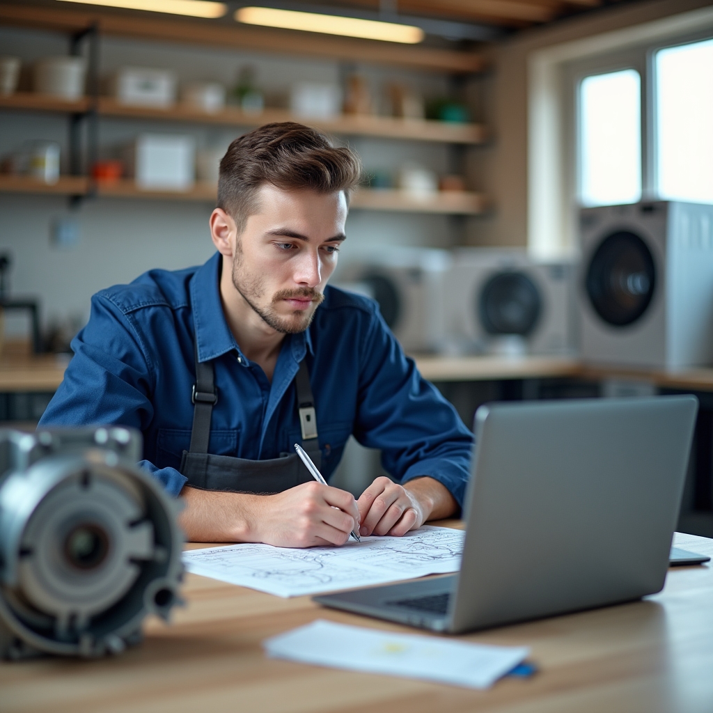 Молодой специалист изучает техническую документацию по ремонту